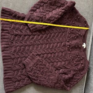 Garnet Hill Cashmere Festive Cable Knit Sweater in Deep Burgundy/Brown